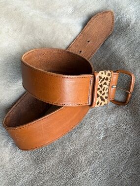 Morgan taylor cognac brown Leather Belt with Leopard Accent